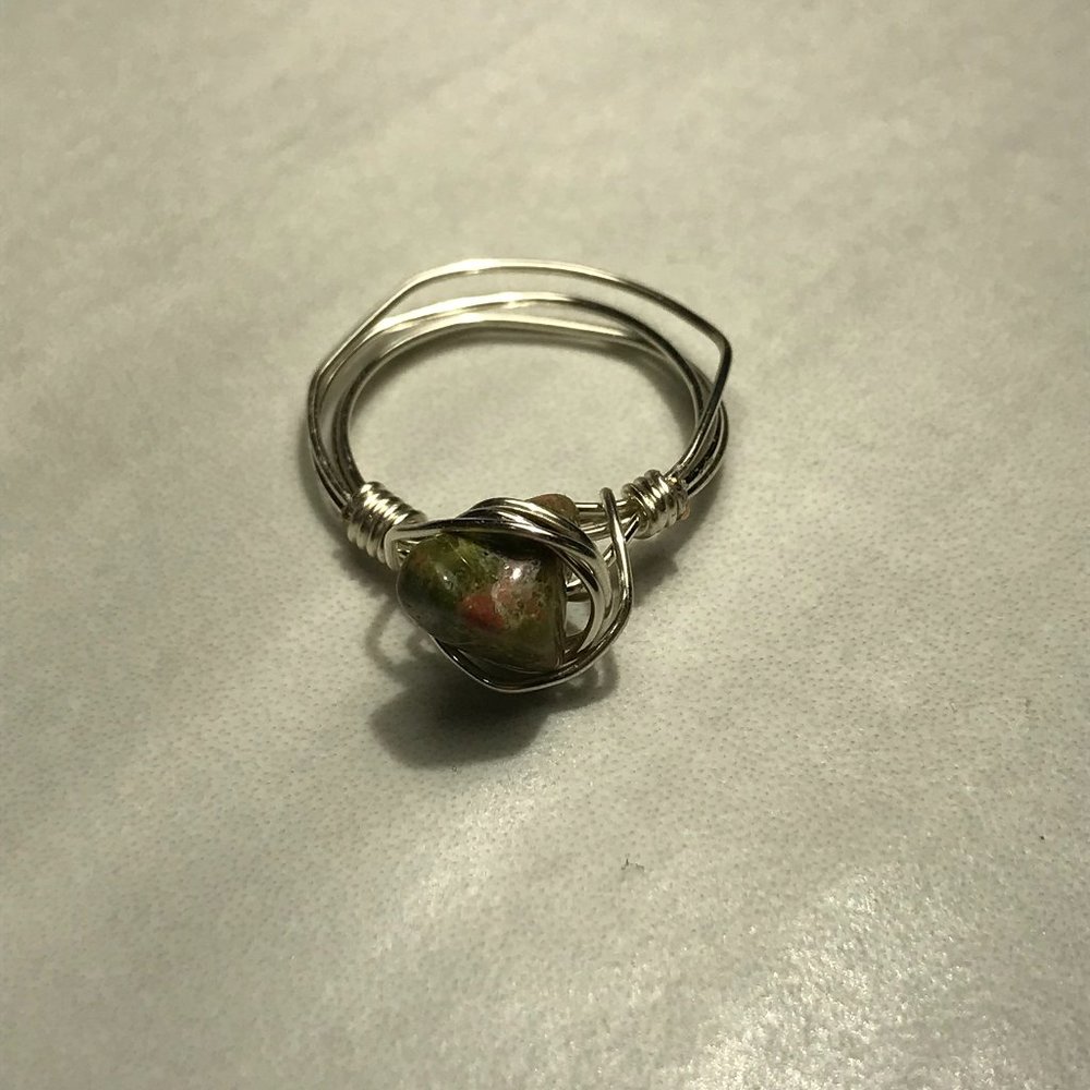 Unakite crystal wire rings